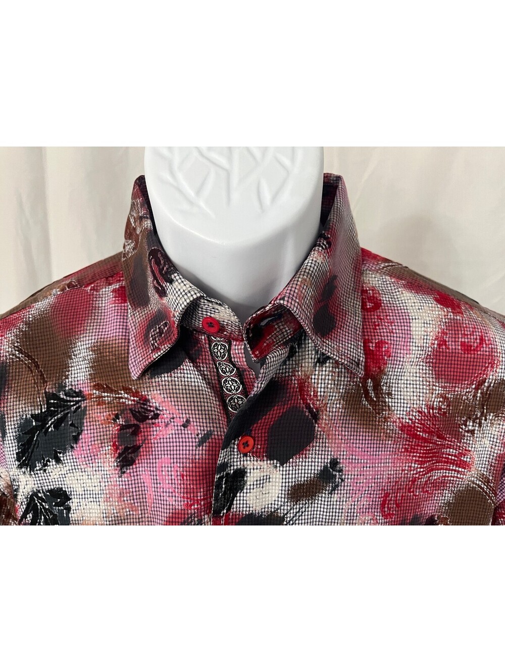 Visconti Black Men's Black Pink Brown Wild Colorful l/s Shirt Medium M